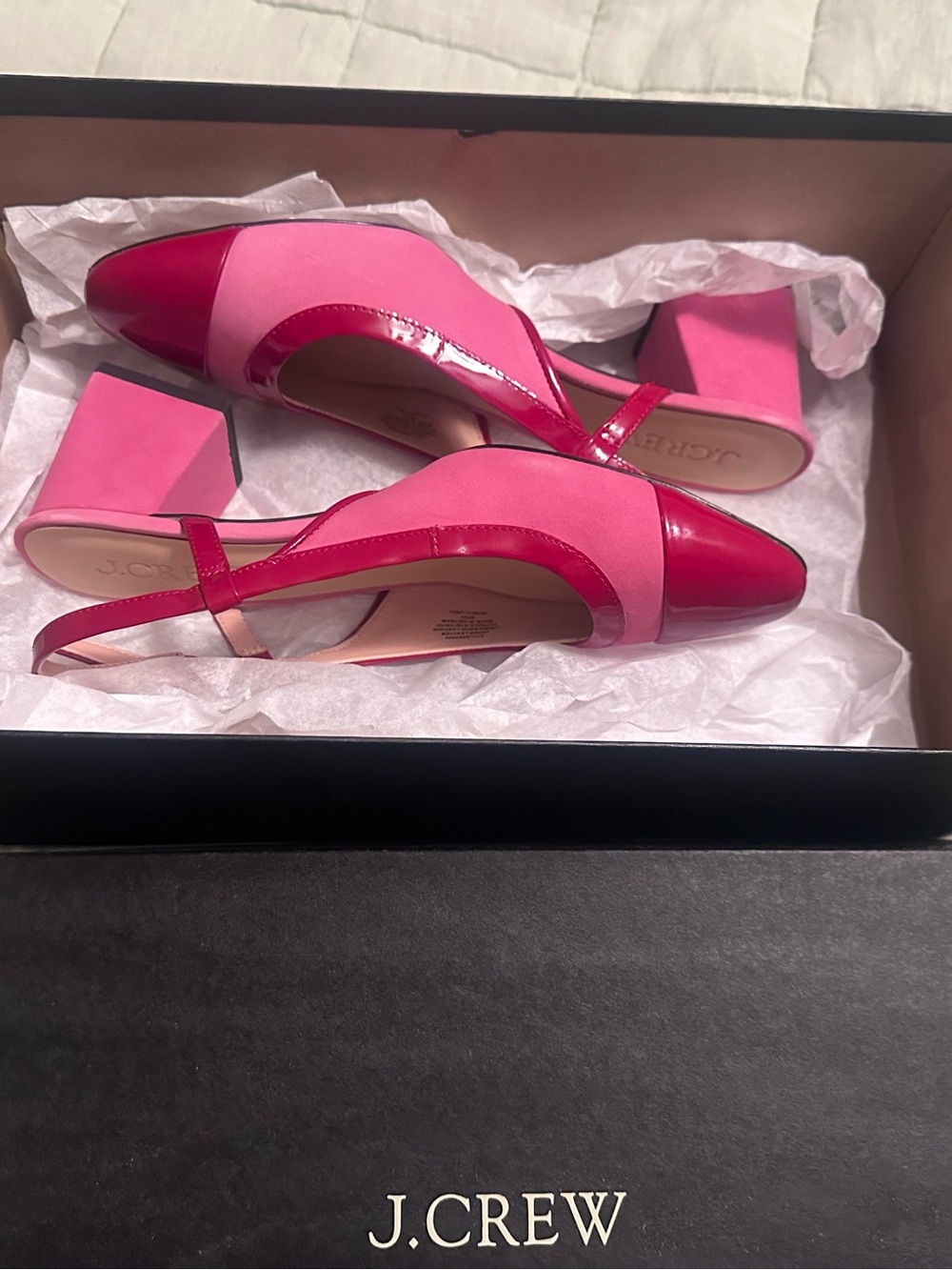 New. J. Crew Pink and Red Block Heel Slingbacks - Picture 8 of 8